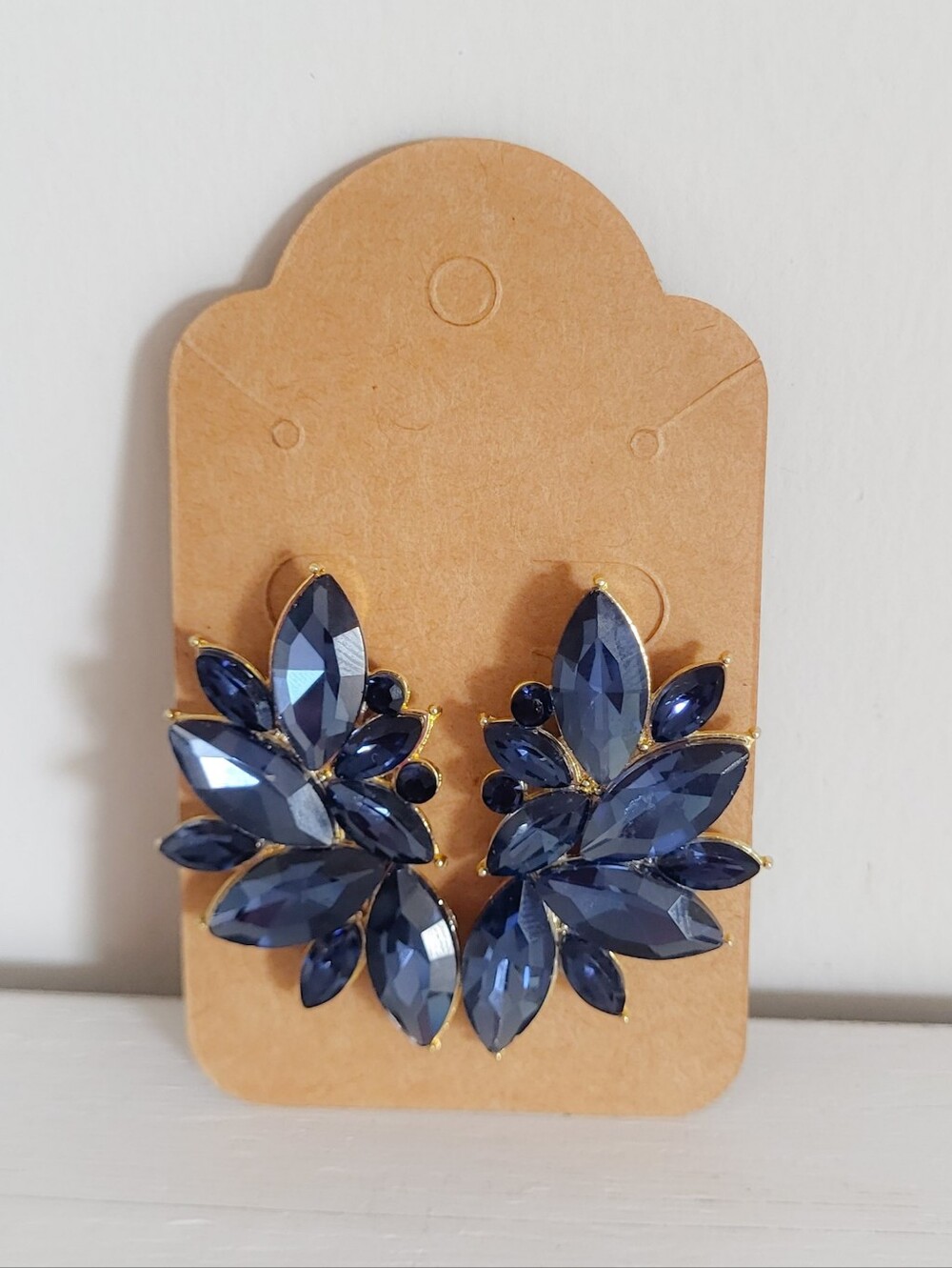 Navy Blue Crystal Cluster Statement Earrings - Women Jewelry